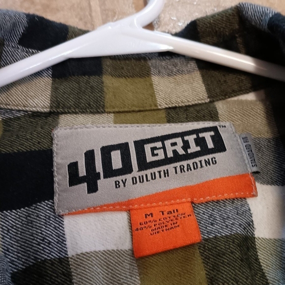 Duluth Trading Co 40 Grit Green and Black Plaid Button Down Shirt - Picture 2 of 3